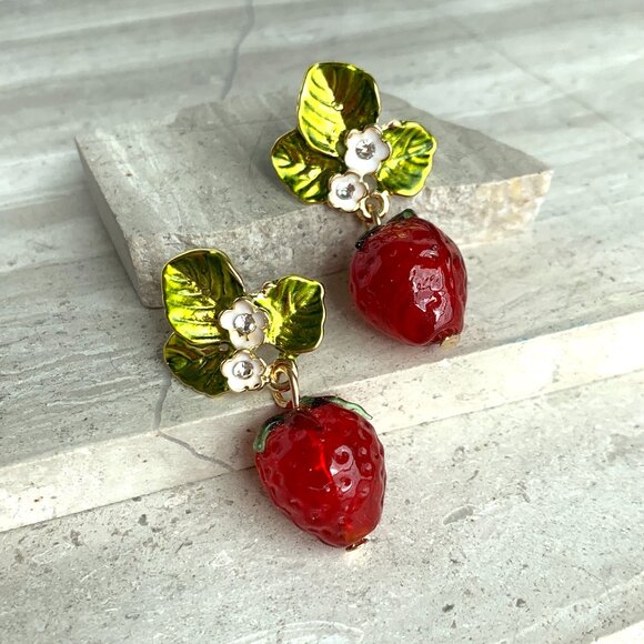NEW ~ Anthropologie Strawberry Dangle Earrings